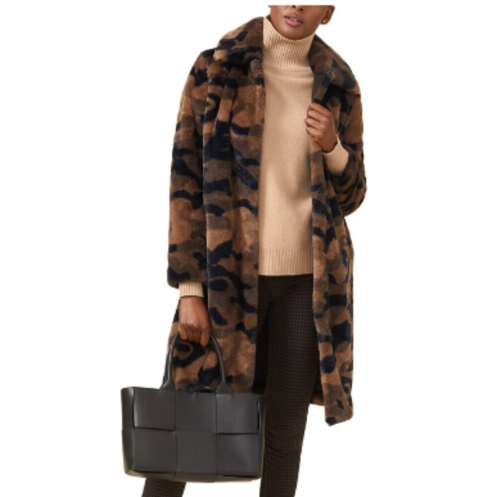 J McGlaughlin Teddy Coat Camo Faux Fur Like NEW!